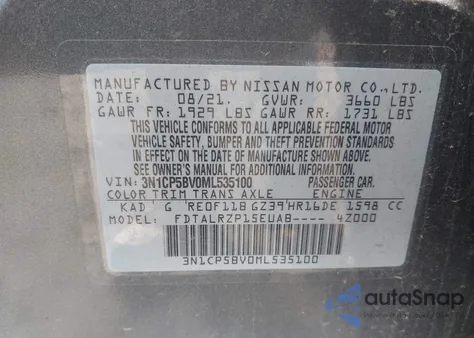 2021 Nissan Kicks S Xtronic Cvt из США, поврежденный, VIN 3N1CP5BV0ML535100